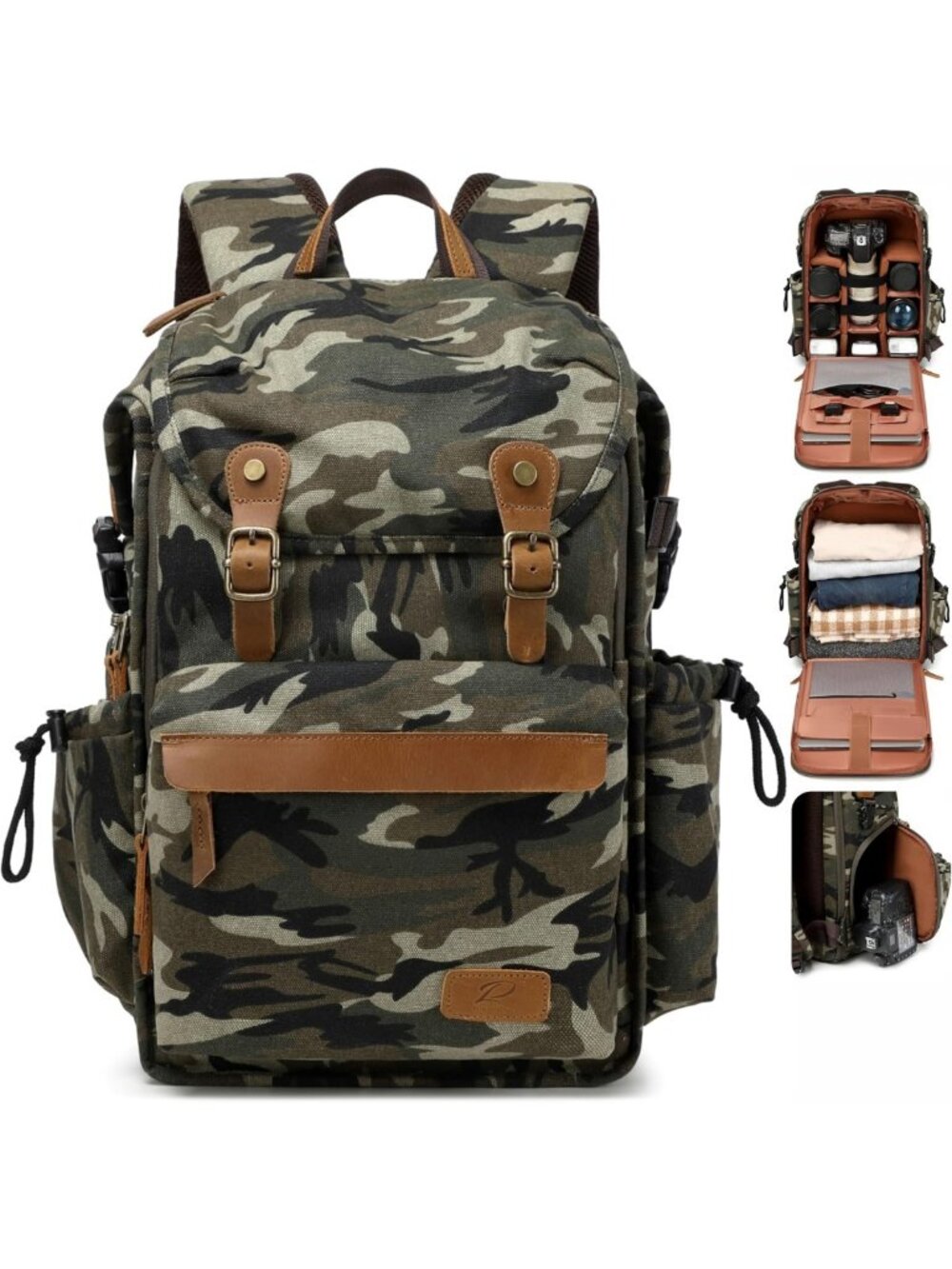 Stylish Camouflage Canvas Camera Backpack - Anti-Theft, Large Capacity, Rain